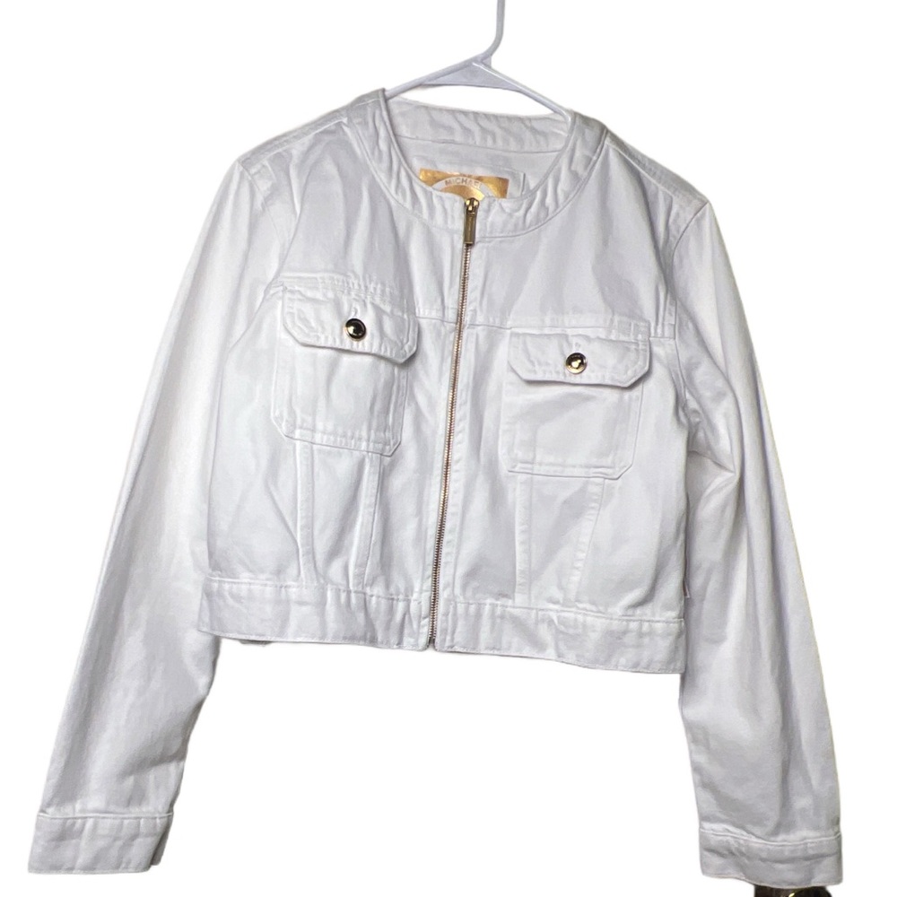 Michael Kors Denim White Cropped Jean Jacket, Women’s Size L